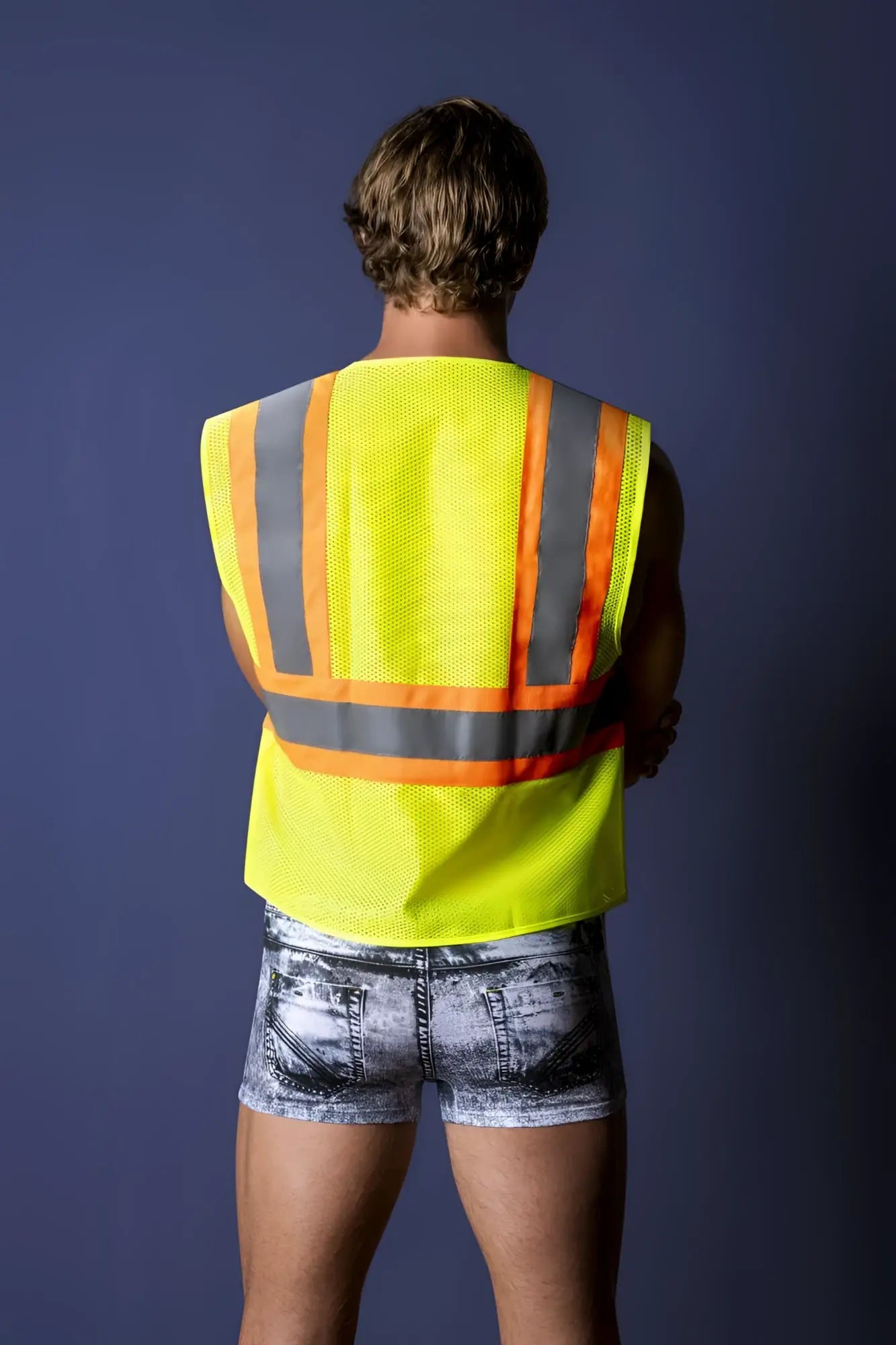 Male power mpc-010 working hard costume bright yellow high-visibility safety vest with reflective gray and orange stripes