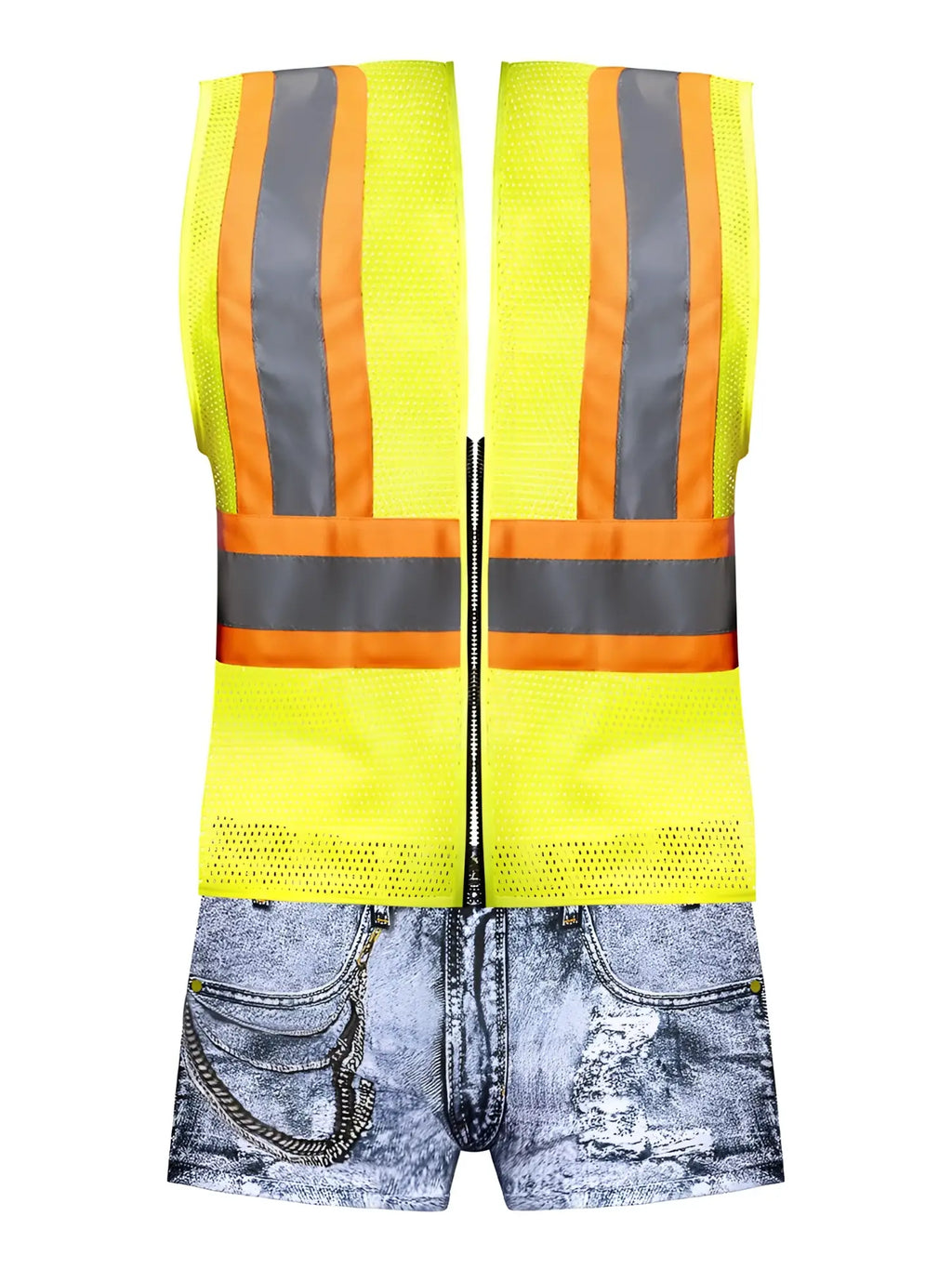 Male power mpc-010 working hard costume high-visibility yellow mesh safety vest with reflective orange and gray stripes