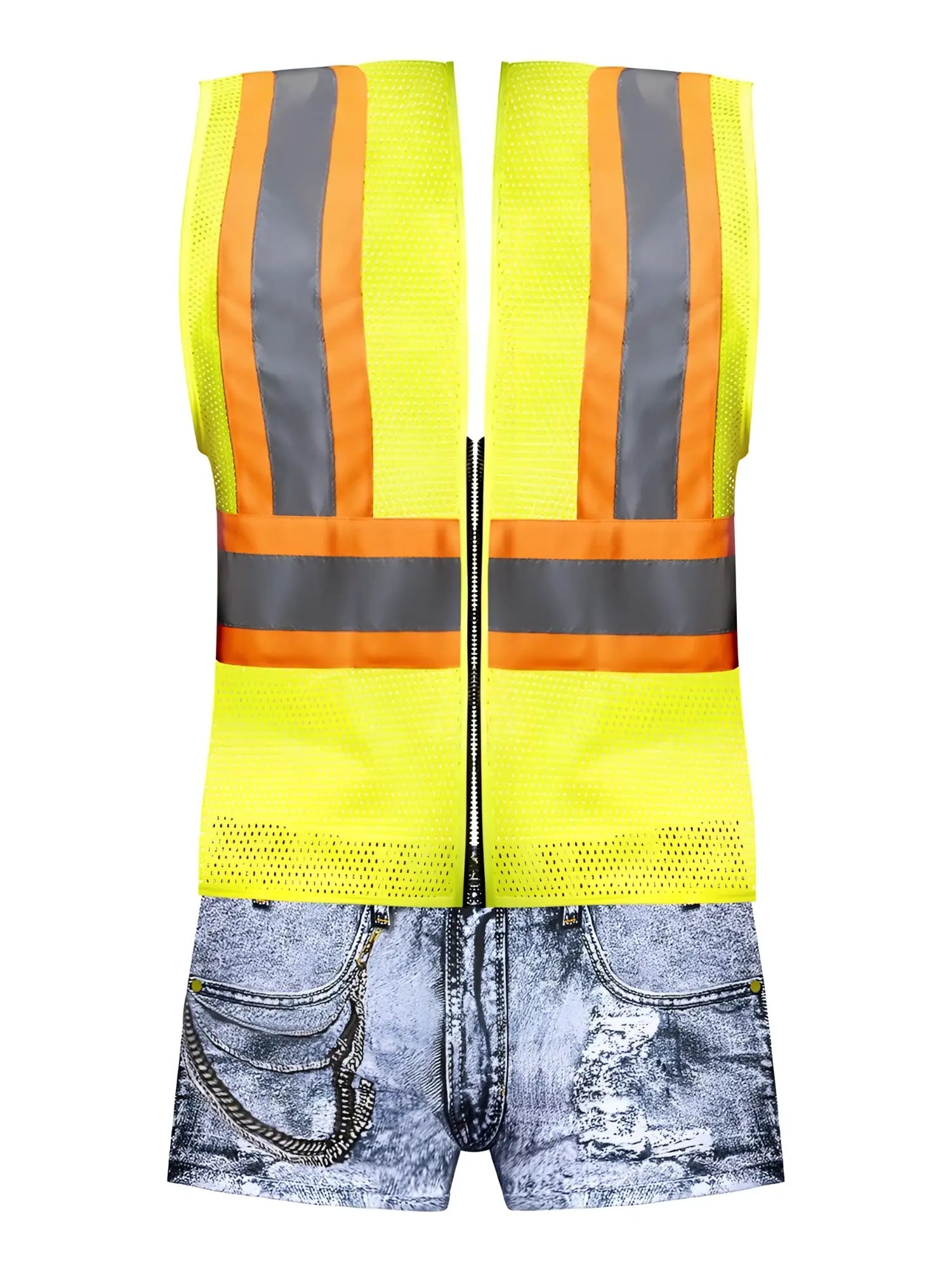 Male power mpc-010 working hard costume high-visibility yellow mesh safety vest with reflective orange and gray stripes