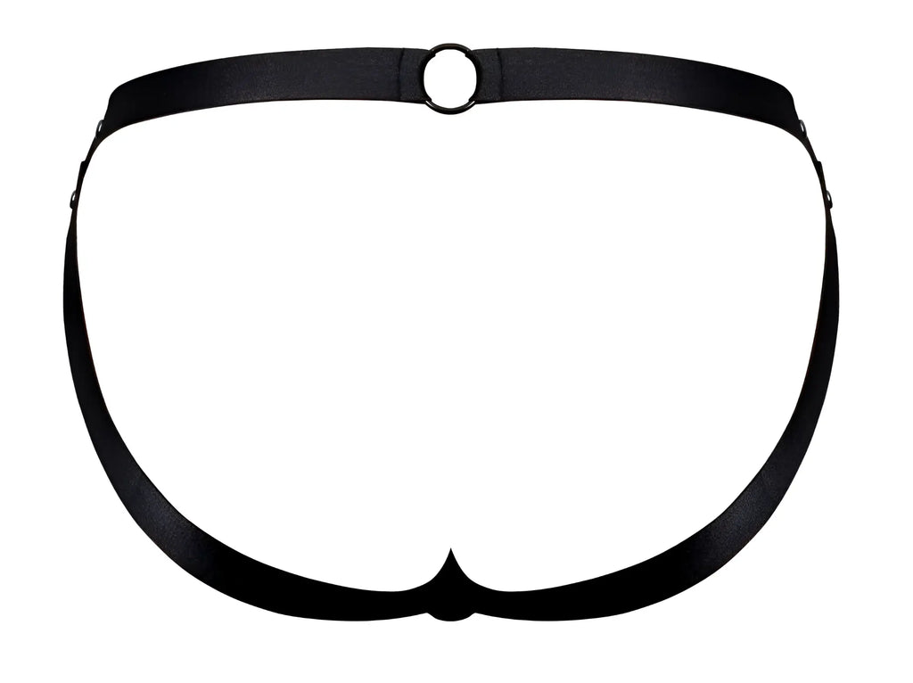 Black leather harness male power pak-158 fetish spartacus with central ring and adjustable side straps in black
