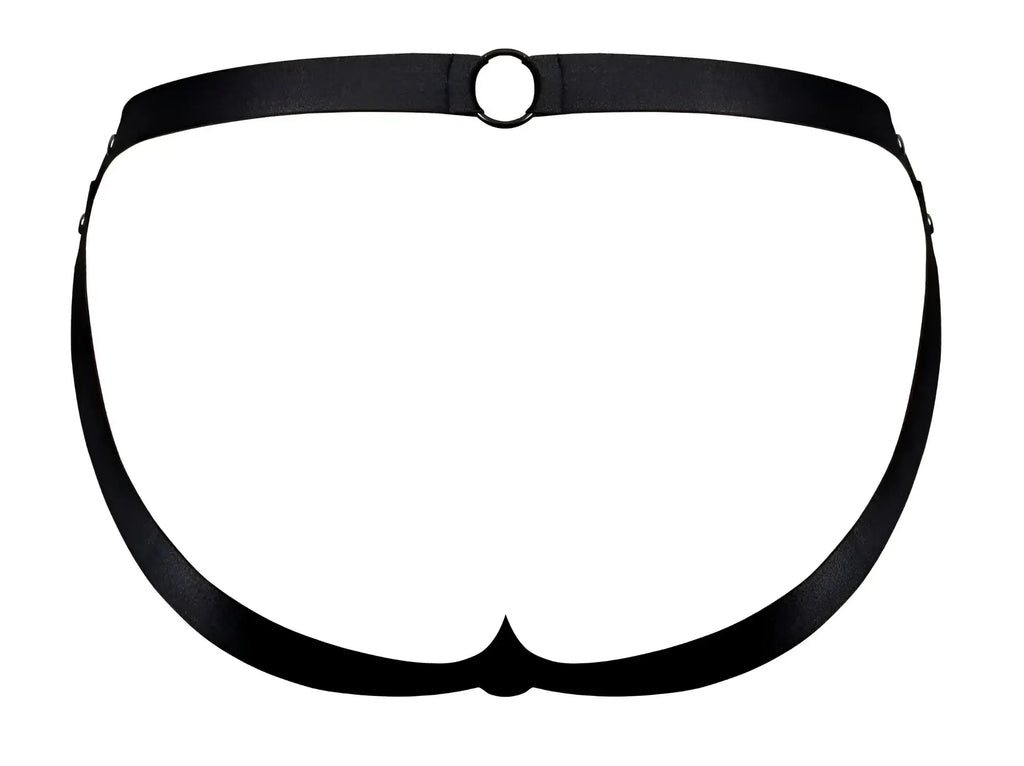 Black leather harness male power pak-158 fetish spartacus with central ring and adjustable side straps in black