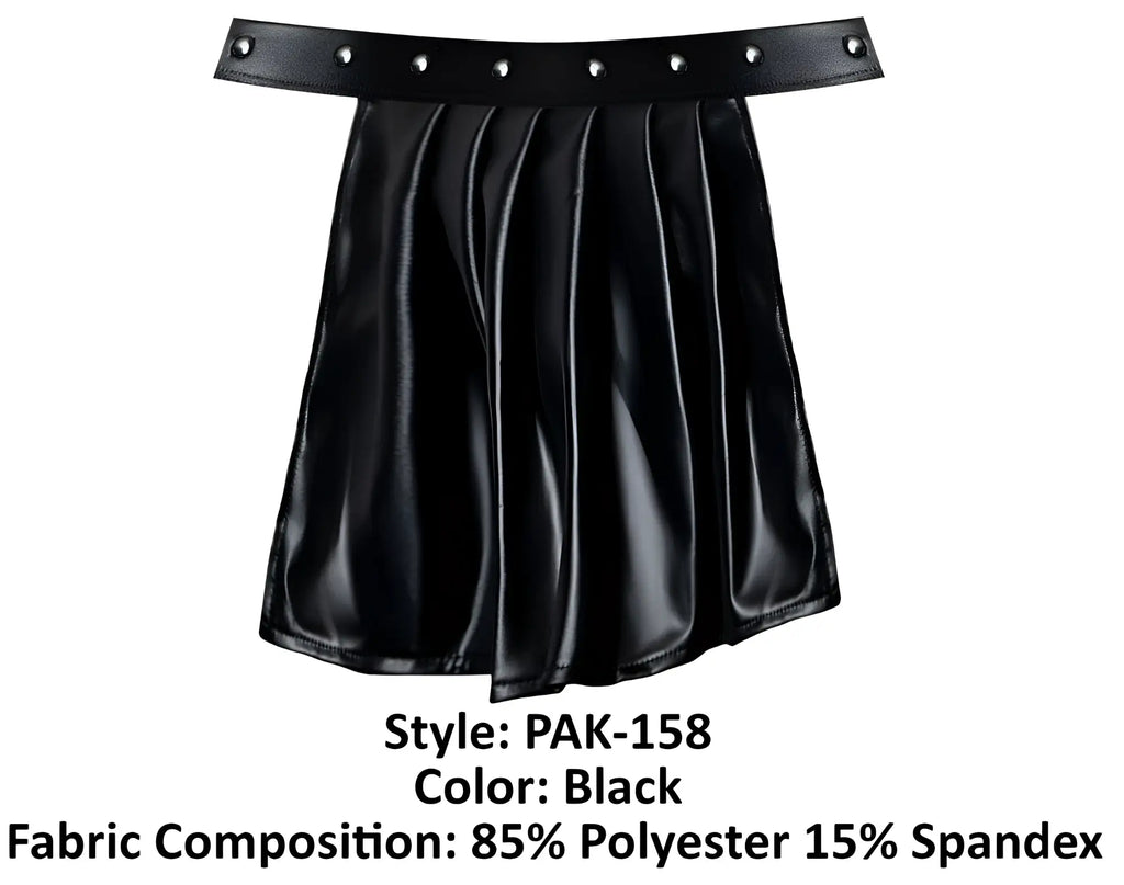 Black pleated skirt with faux leather belt and silver-toned studs from male power pAK-158 fetish Spartacus in black