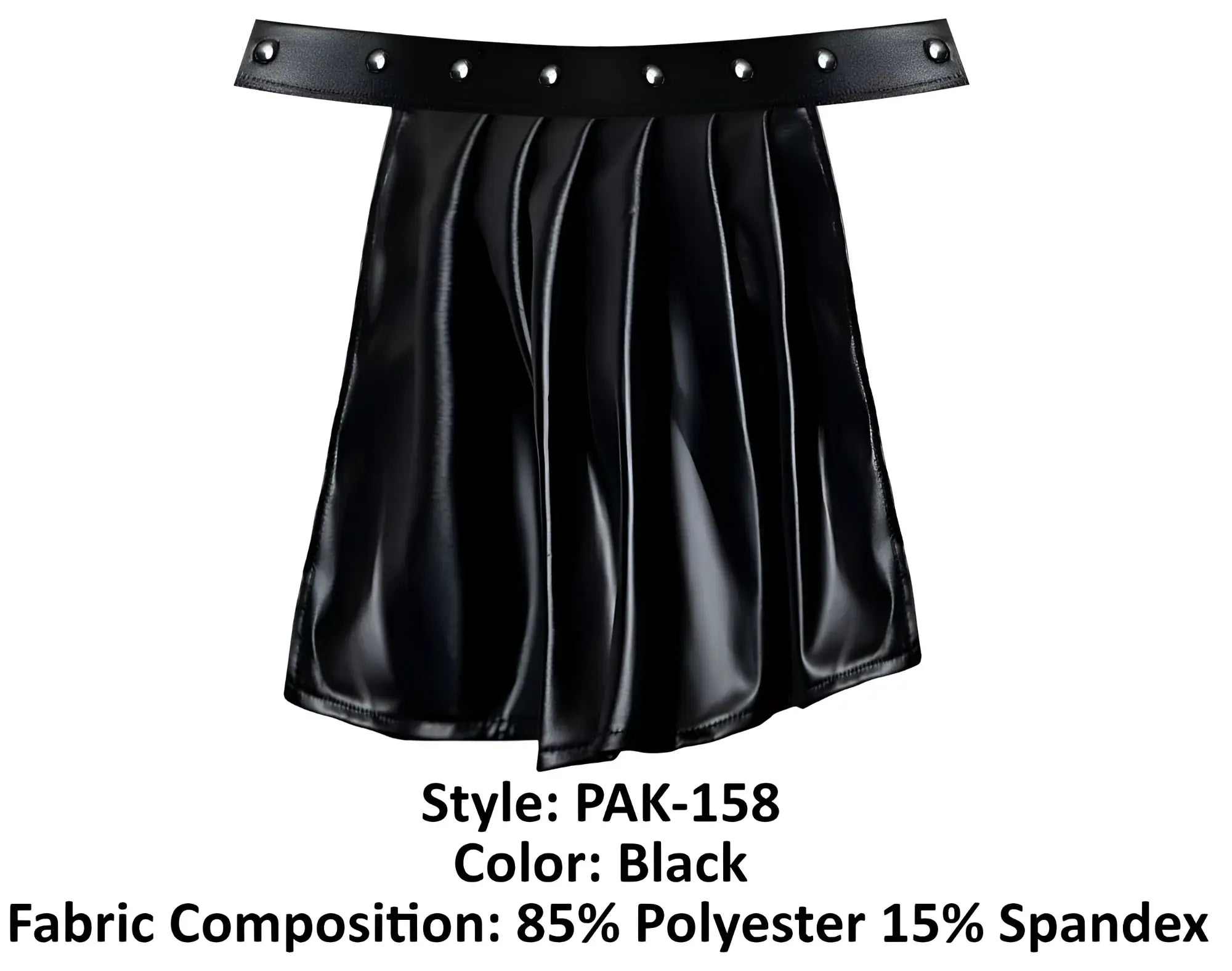 Black pleated skirt with faux leather belt and silver-toned studs from male power pAK-158 fetish Spartacus in black