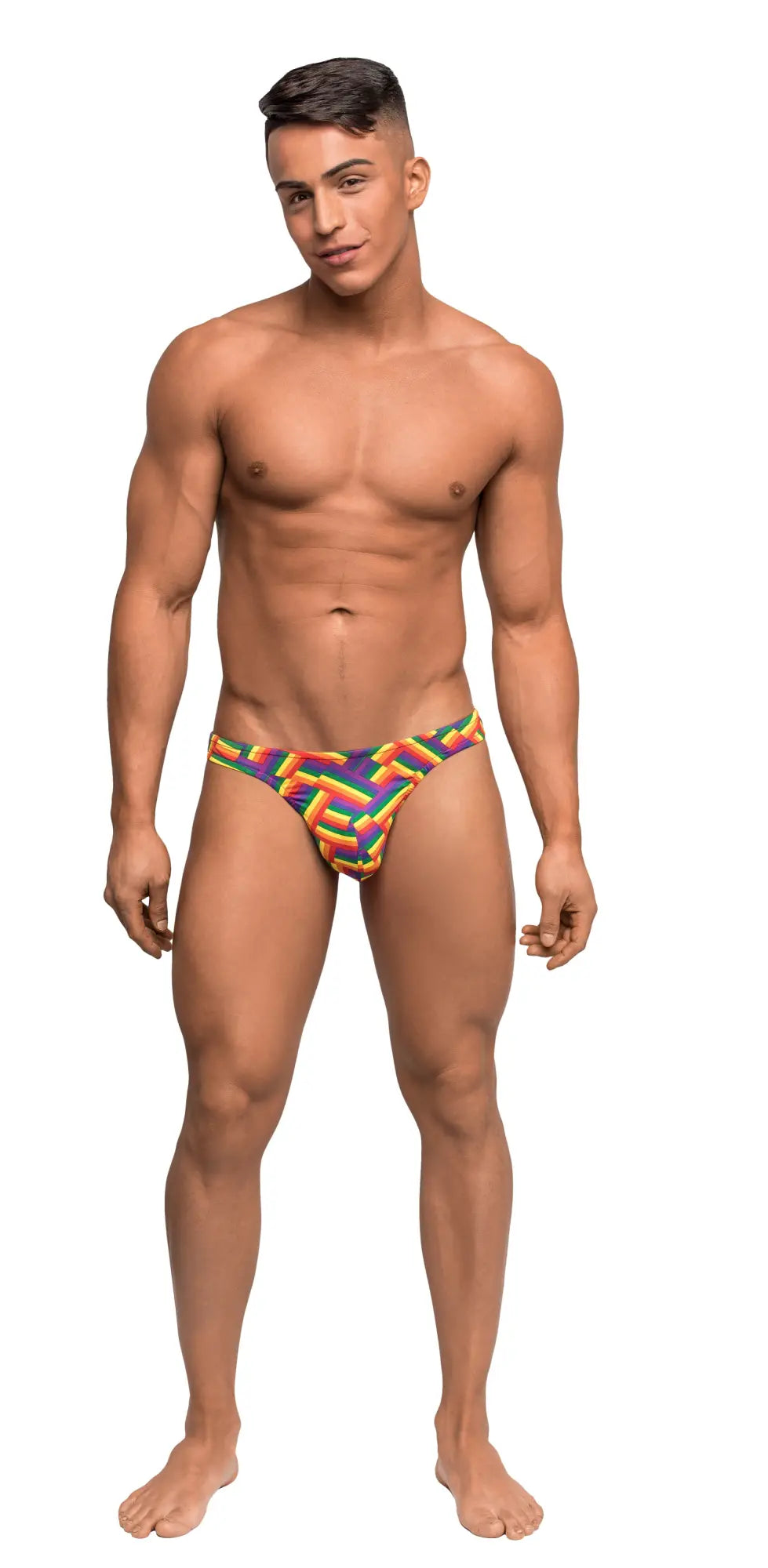 Male power pride fest bong thong l/xl rainbow geometric patterned men’s briefs designed for pride celebrations