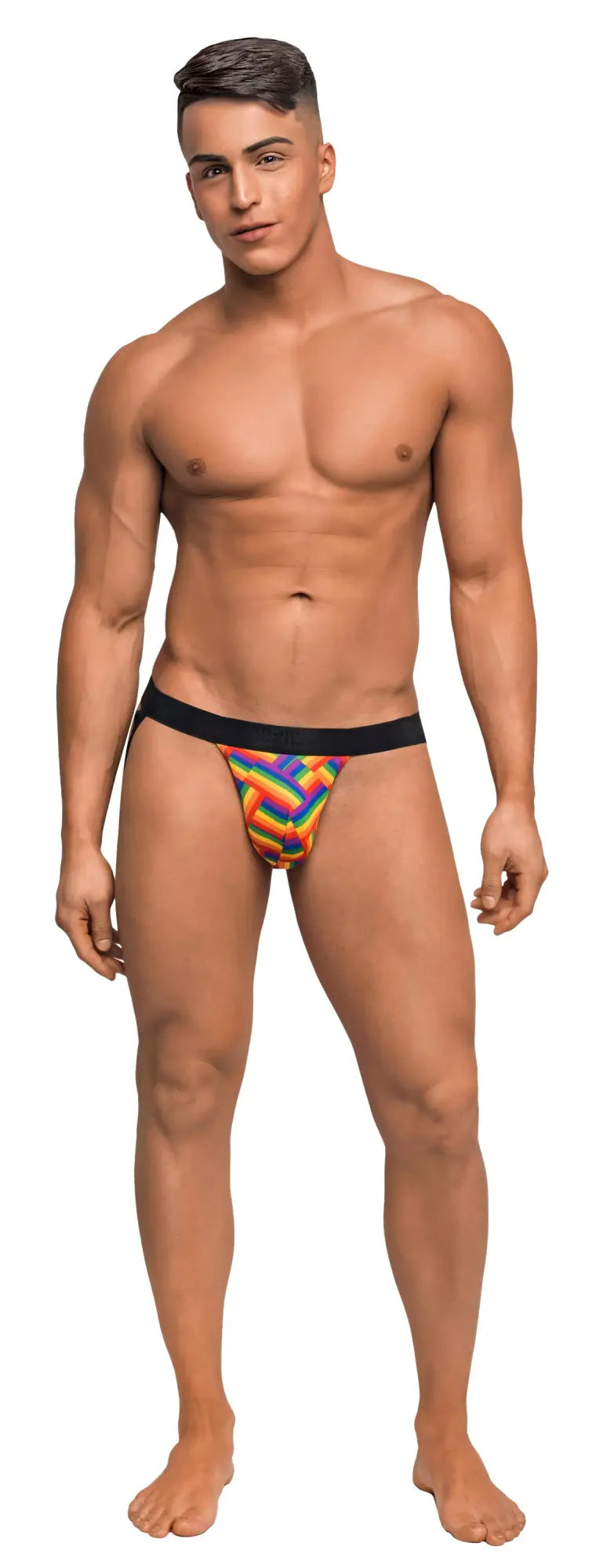 Male power pride fest jock s m rainbow zigzag patterned briefs with black waistband for festive wear