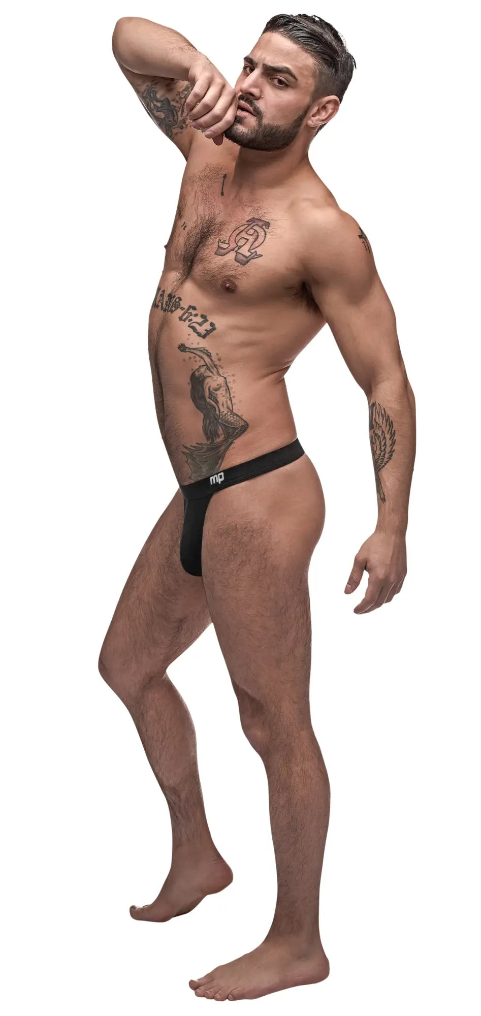Black male power pure comfort bong thong briefs with minimalist design in size L/XL showing front side
