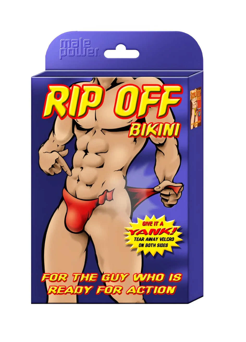 Red male power rip off bikini novelty underwear with tear-away velcro sides for easy removal one size