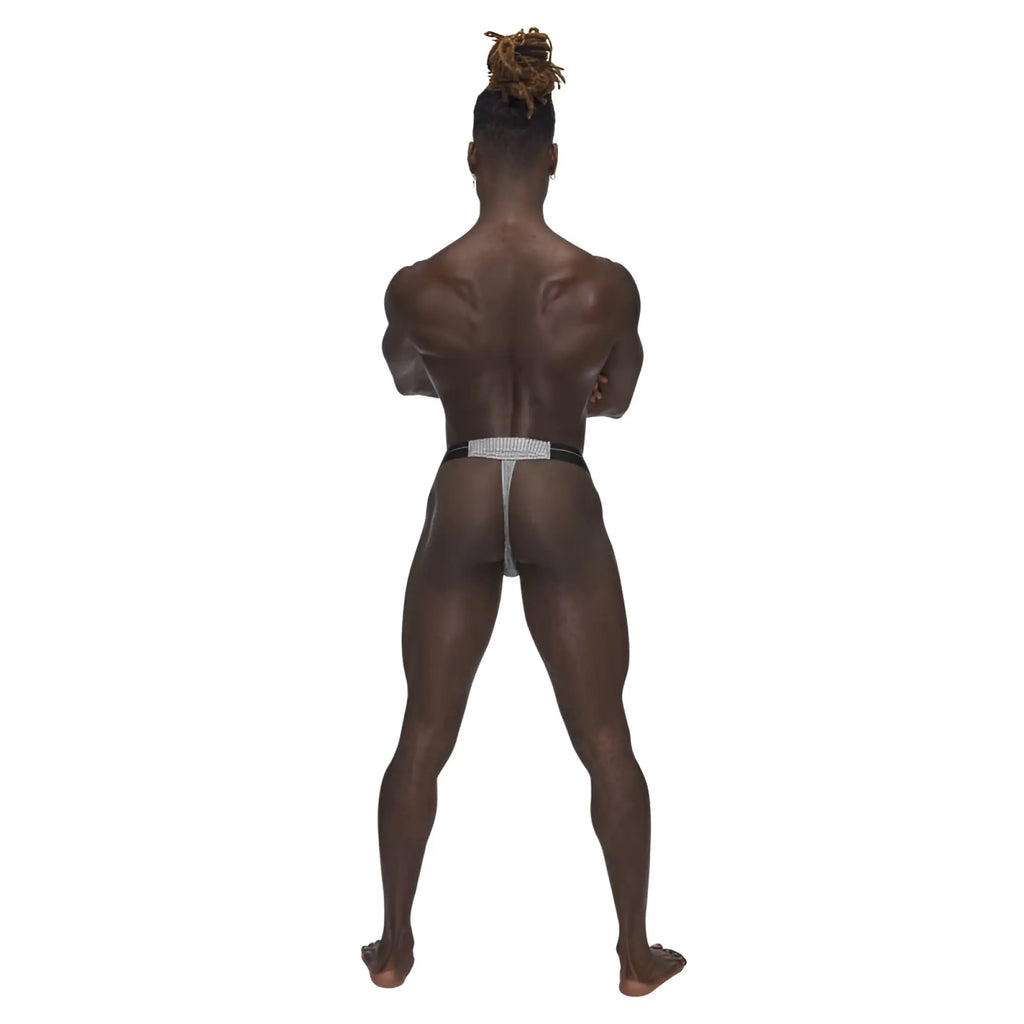 Male Power Sexagon Micro V thong grey L/XL athletic briefs in black and silver with a mesh design