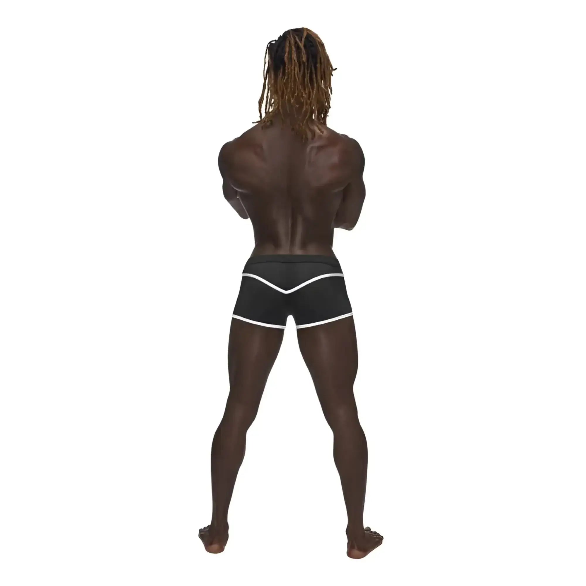 Black athletic shorts by male power with white trim and front mesh panel in size xl for sport and casual wear