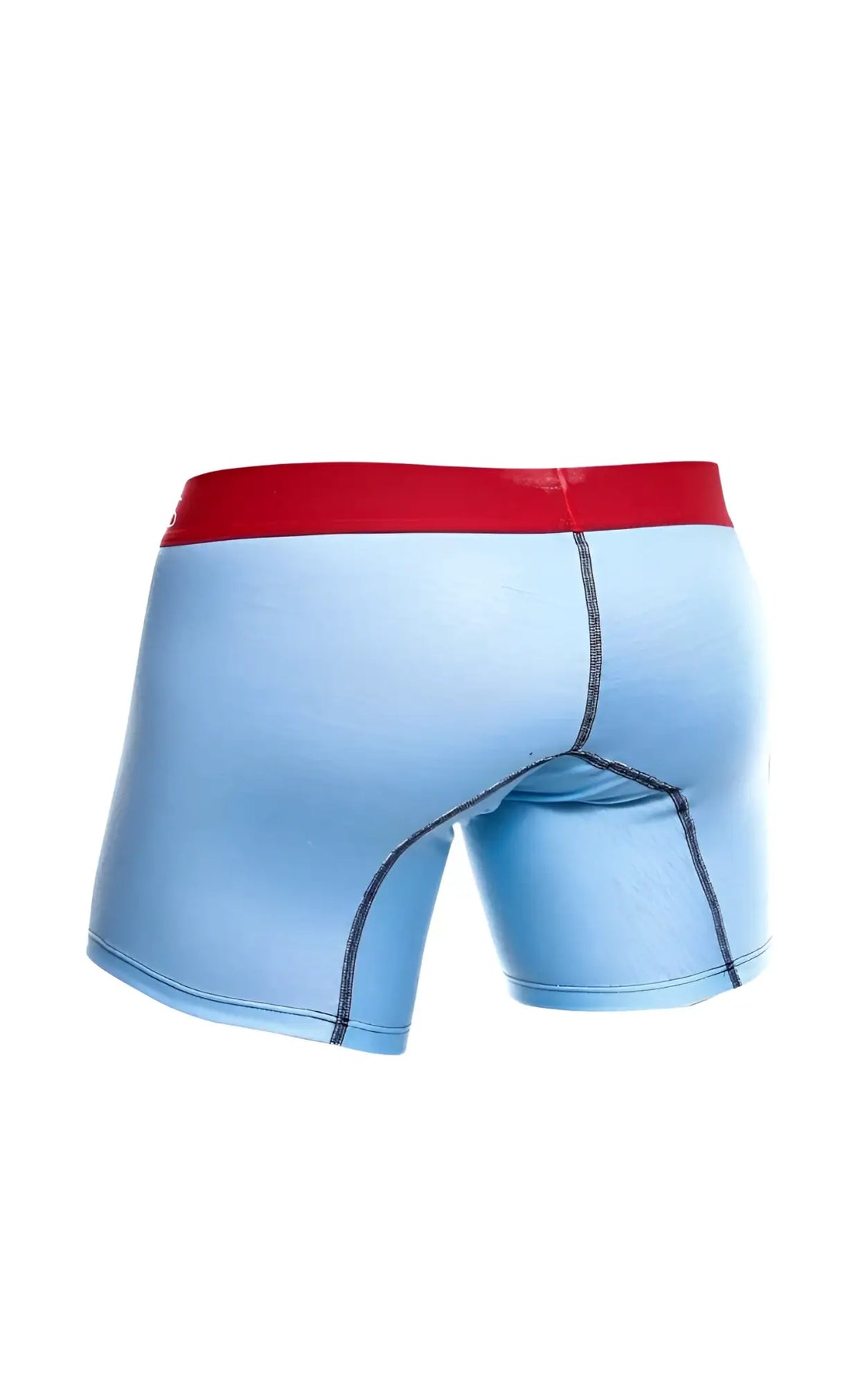 Malebasics 3-pack boxer brief boats light blue boxer briefs with red waistband and dark seam stitching front view