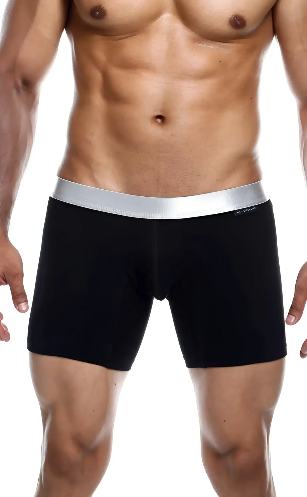 Black male basics boxer brief pima made from soft pima cotton with silver elastic waistband