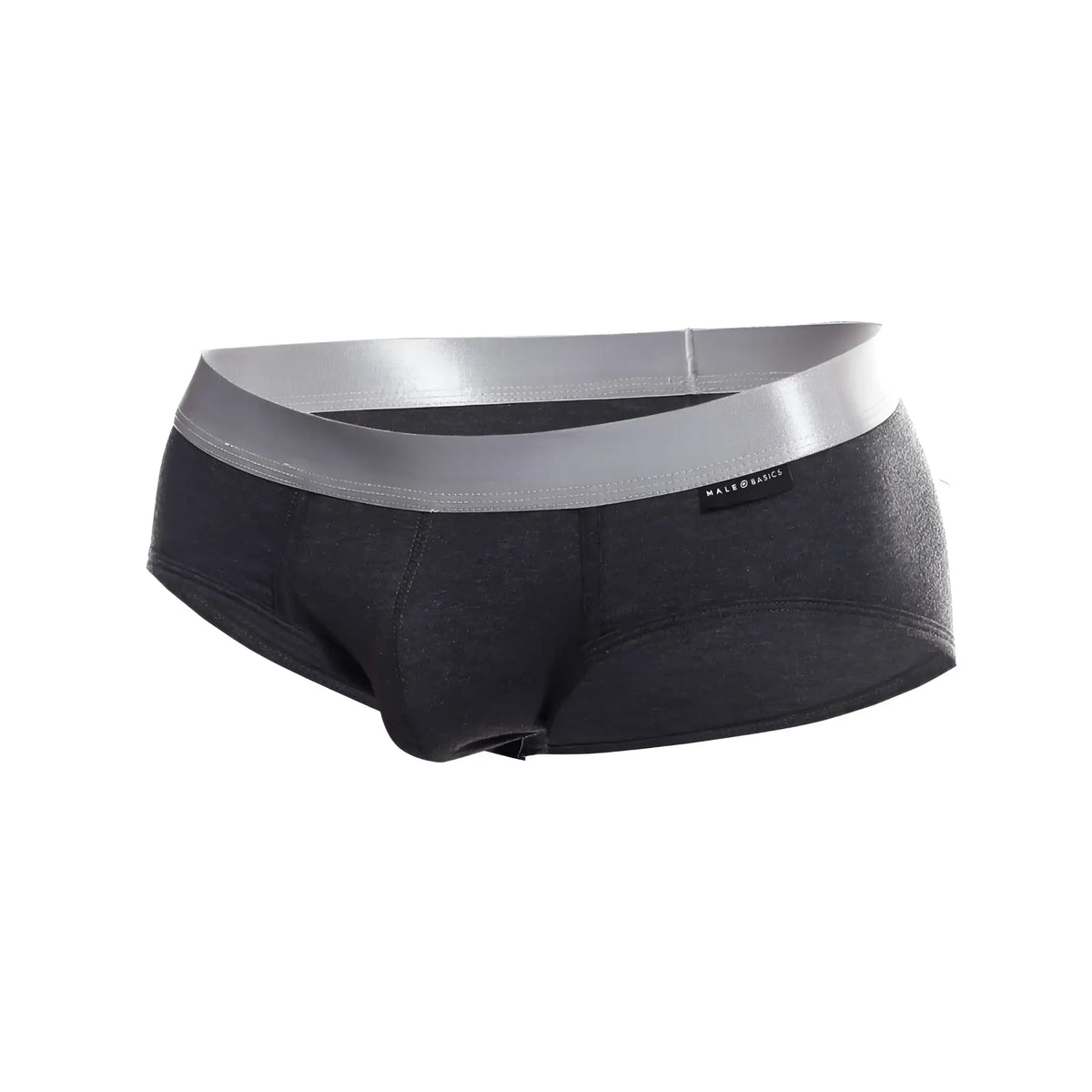 Black menâ€™s briefs with a shiny silver waistband made from soft pima cotton by male and black