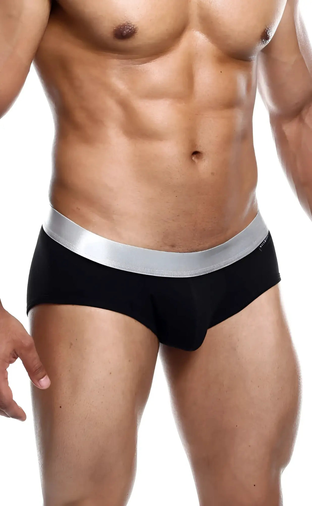 Black male basics brief pima with sleek silver waistband made from soft pima cotton for comfortable everyday wear