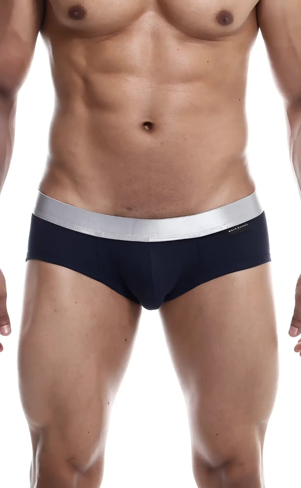 Navy blue malebasics brief pima with silver elastic waistband made from soft pima cotton for comfortable support