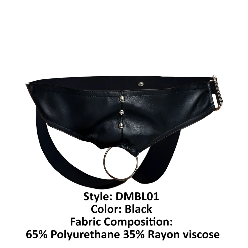 Malebasics dmbl01 dngeon black cockring jockstrap with black leather harness and silver metal hardware