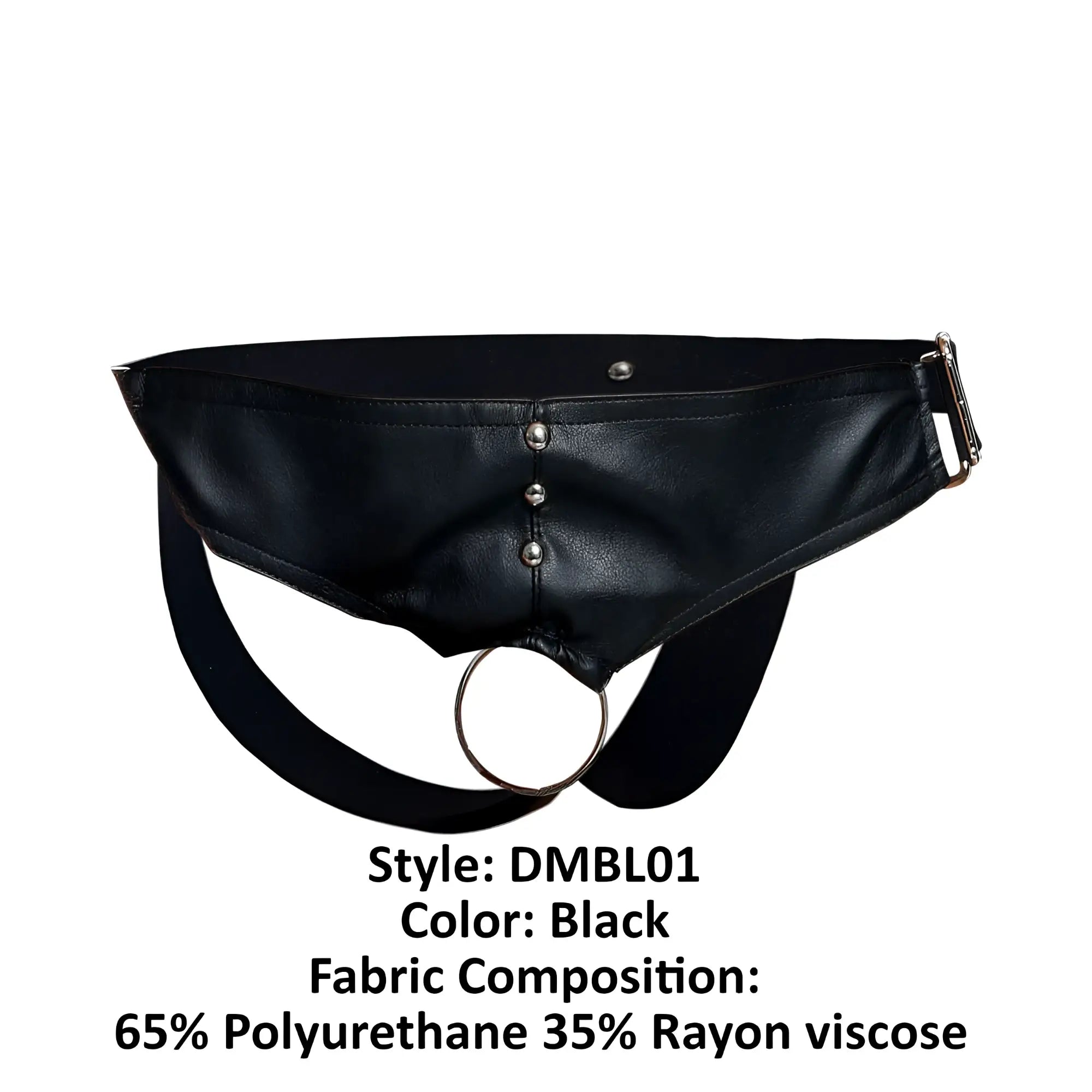 Malebasics dmbl01 dngeon black cockring jockstrap with black leather harness and silver metal hardware