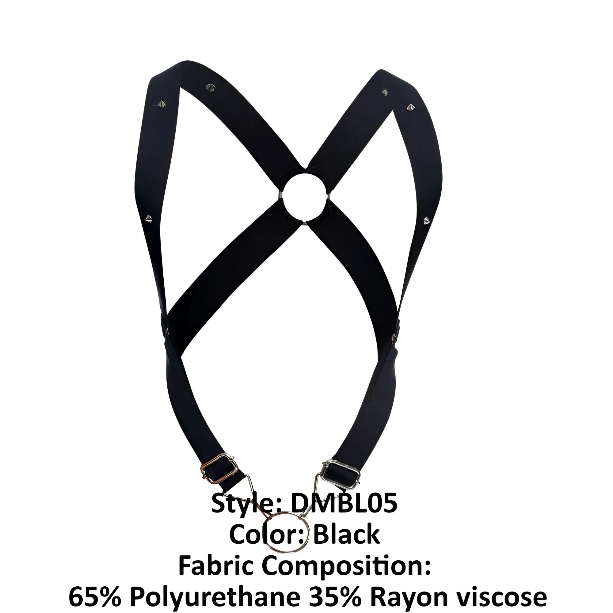 Malebasics dmbl05 dngeon crossback harness black with adjustable straps metal buckles 65 polyurethane 35 rayon viscose