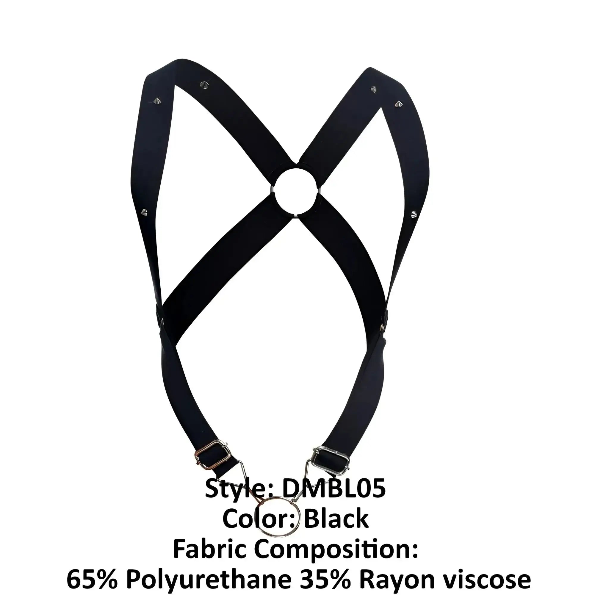 Malebasics dmbl05 dngeon crossback harness black with adjustable straps metal buckles 65 polyurethane 35 rayon viscose