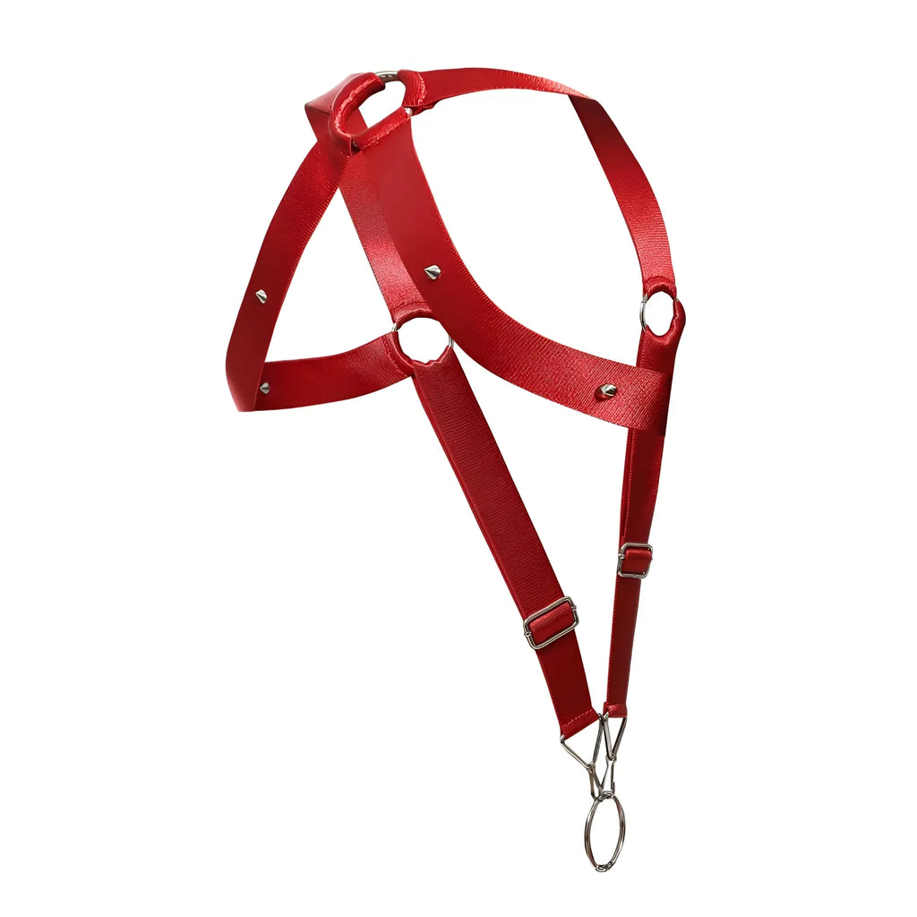 Malebasics dmbly05 dngeon crossback harness cherry red leather with silver metal hardware and adjustable straps