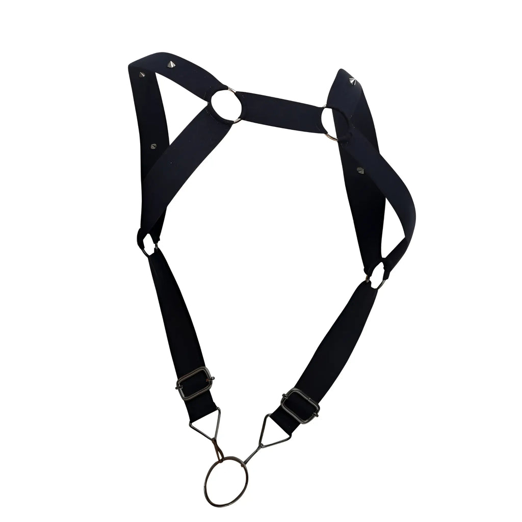 Black fabric malebasics dmbly06 dngeon straight back harness with metal rings and buckles for men