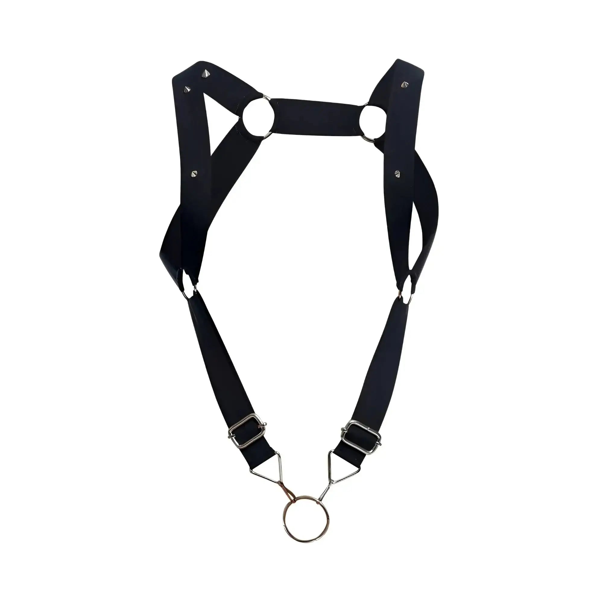 Malebasics dmbl06 dngeon straight back black leather harness with silver rings and triangular buckles