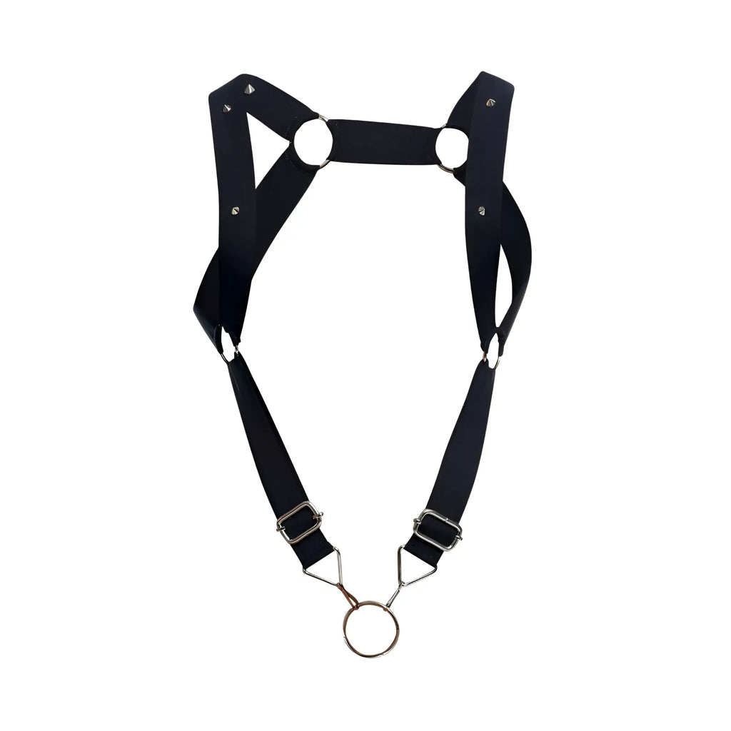 Malebasics dmbl06 dngeon straight back black leather harness with silver rings and triangular buckles