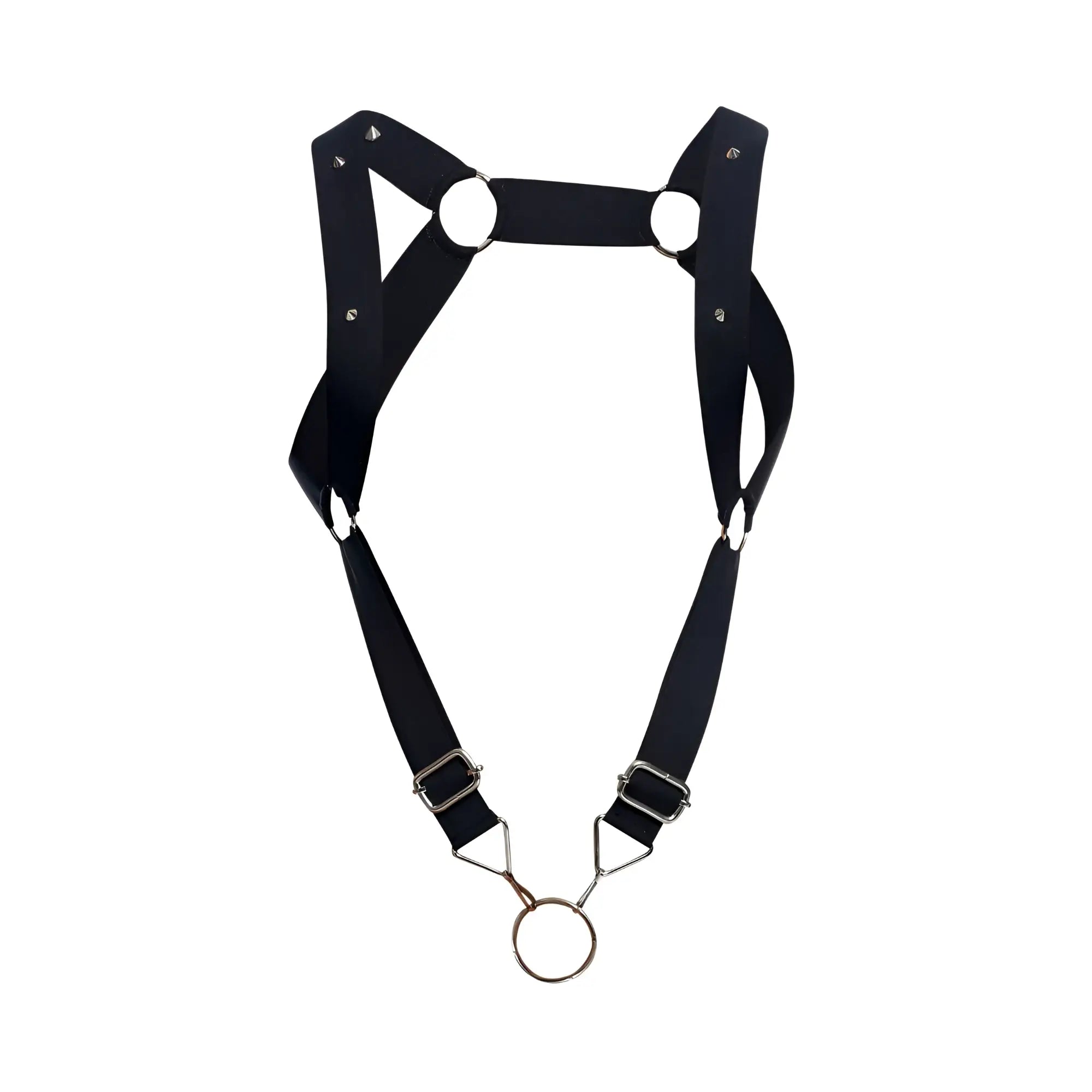 Malebasics dmbl06 dngeon straight back black leather harness with silver rings and triangular buckles