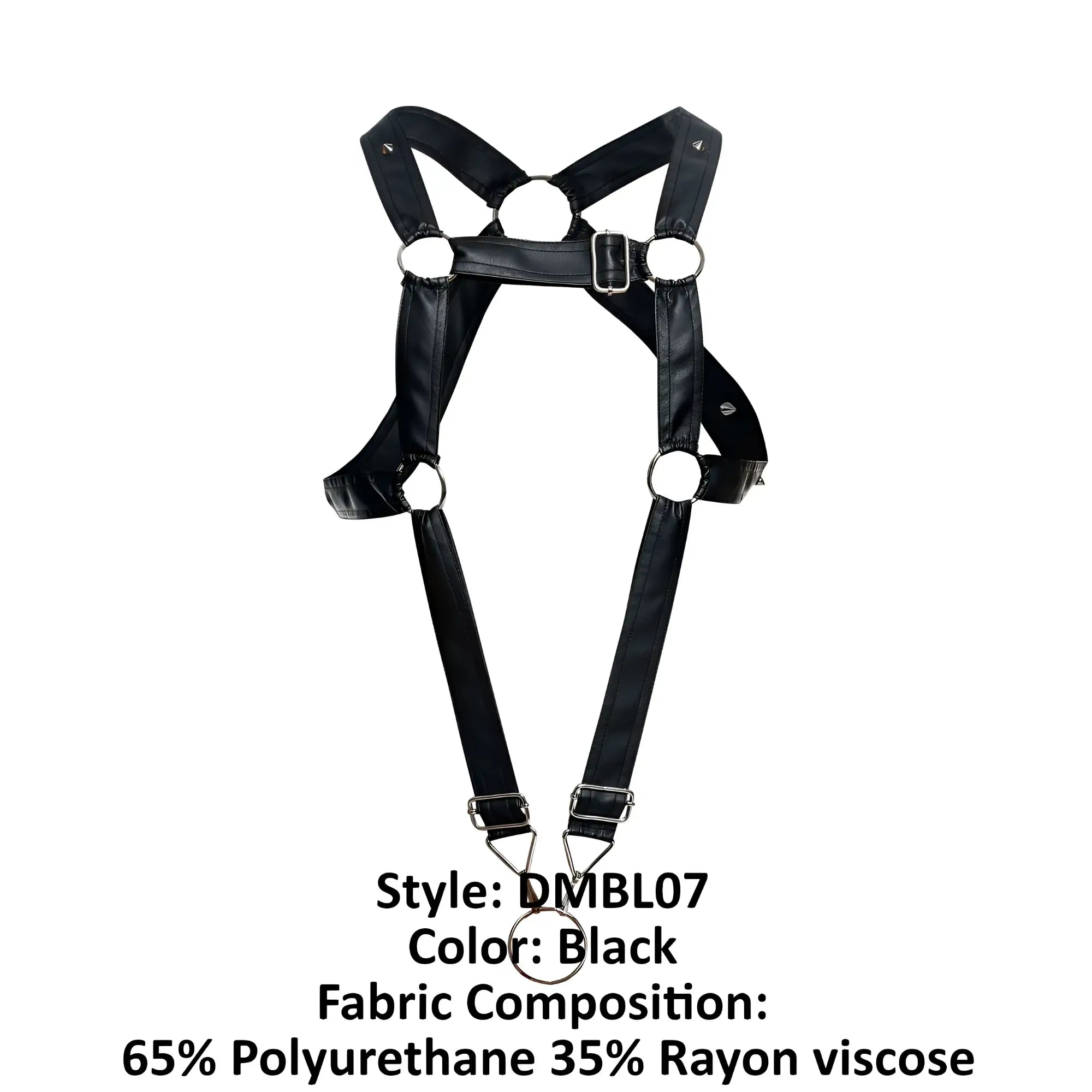 Malebasics dmbly07 dngeon black leather-like cross cockring harness with metallic rings and buckles