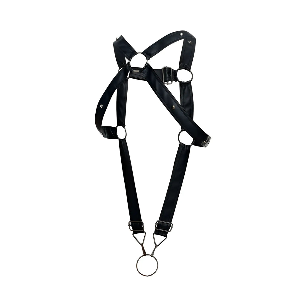Malebasics dmbl07 dngeon cross cockring harness black patent leather with silver rings and buckles