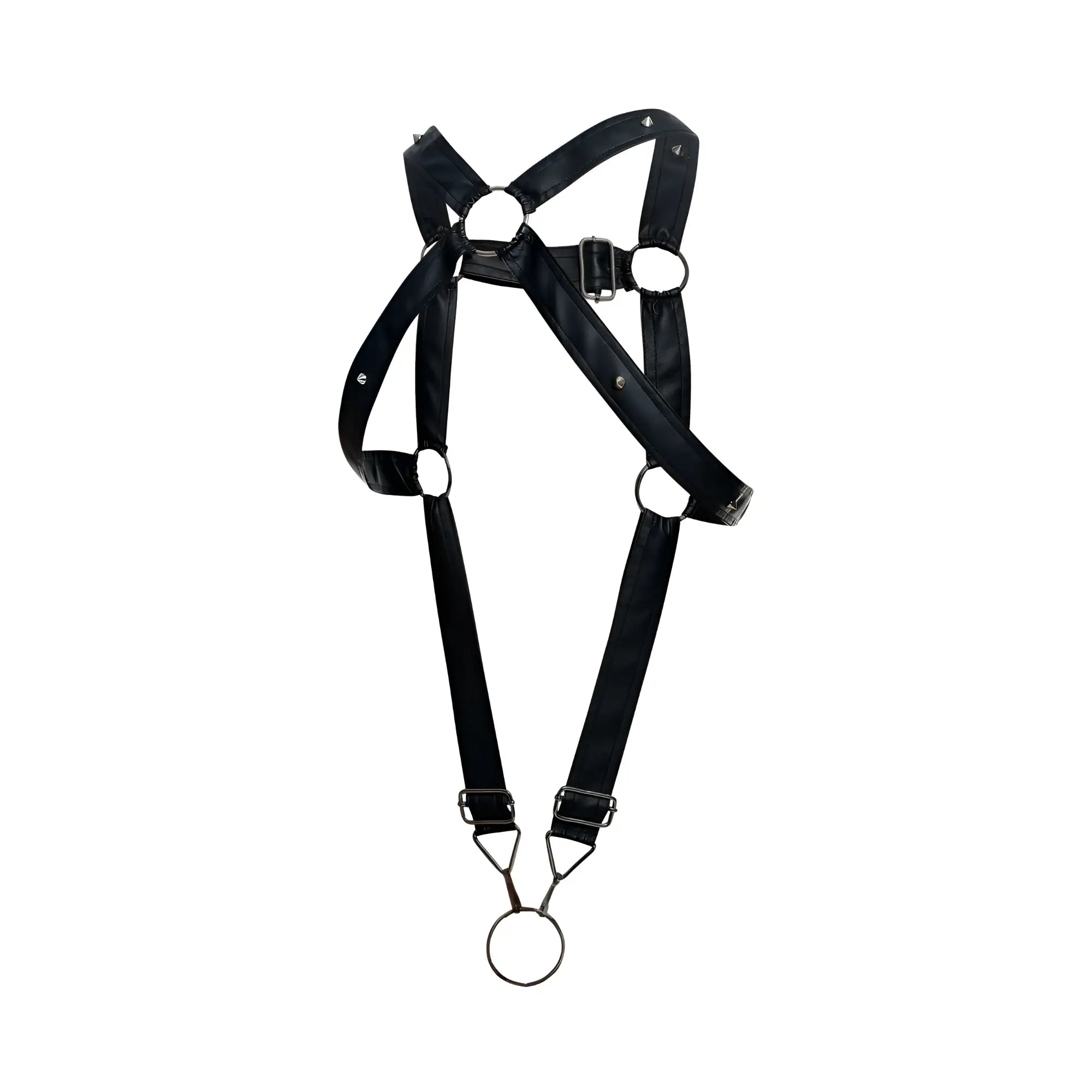 Malebasics dmbl07 dngeon cross cockring harness black patent leather with silver rings and buckles