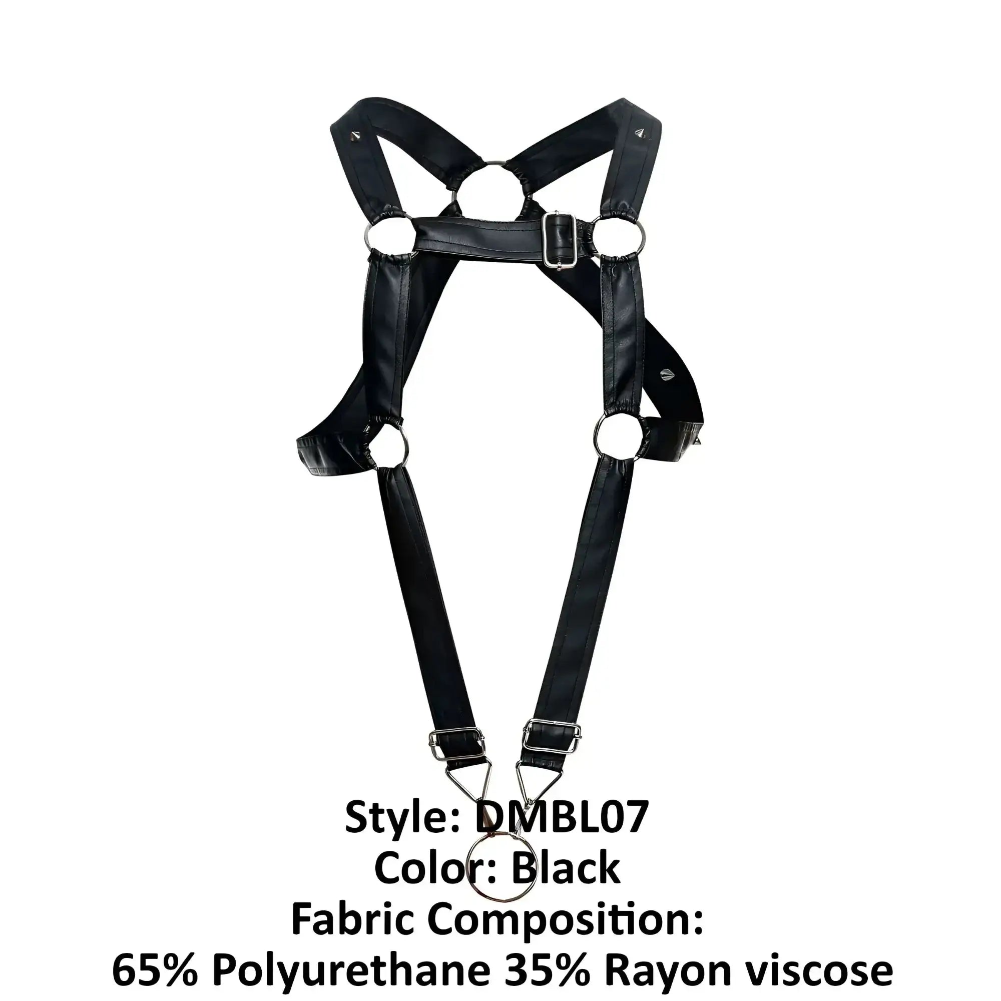 Malebasics dmbly07 dngeon black leather-like cross cockring harness with metallic rings and buckles