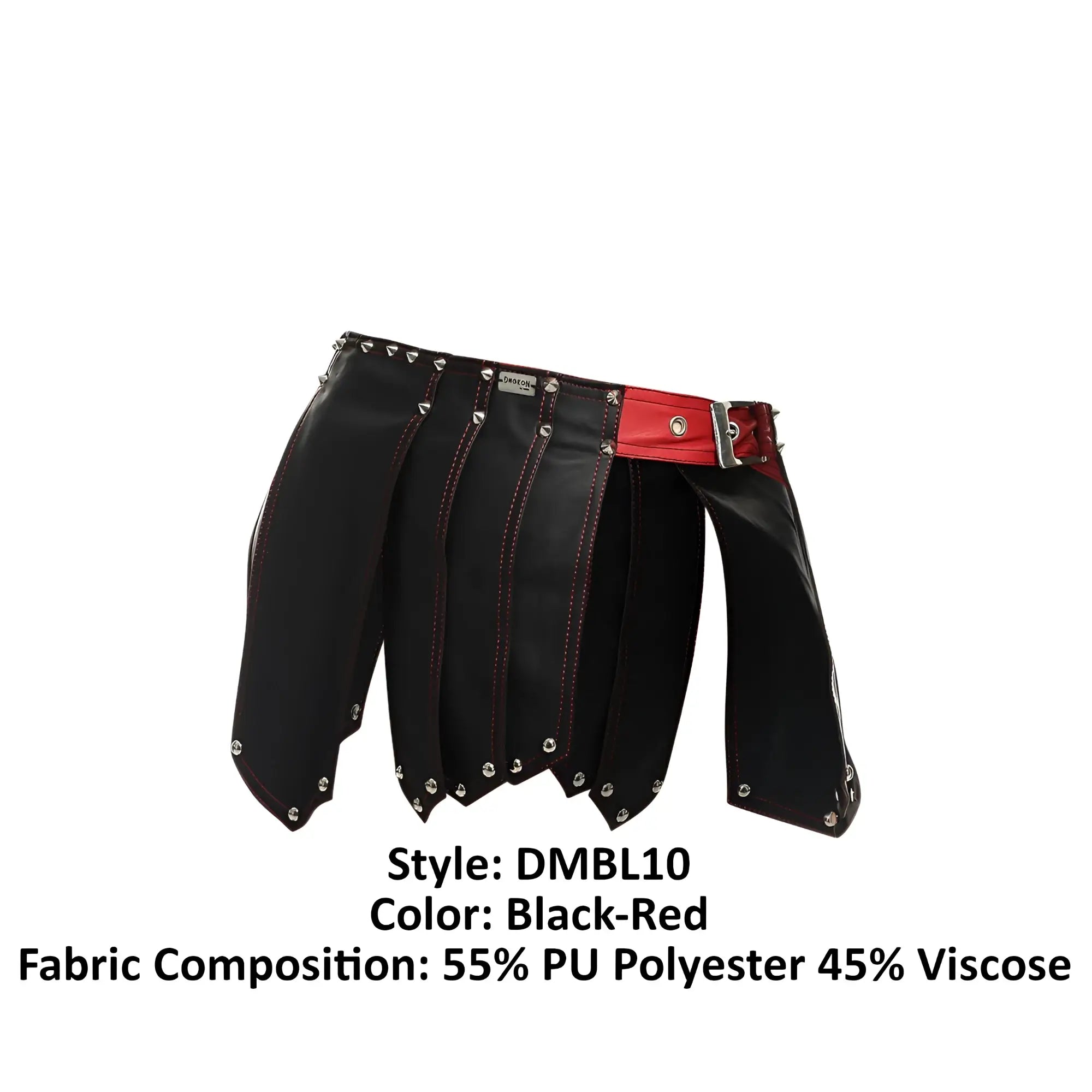 Malebasics dmble10 dngeon roman skirt black-red studded leather with bold edgy design