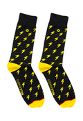 Malebasics fun sock harry black socks with yellow lightning bolt pattern and bright yellow toe and heel accents