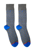 Malebasics fun sock rombos gray socks with blue polka dots bright blue toe caps and pink heel trim