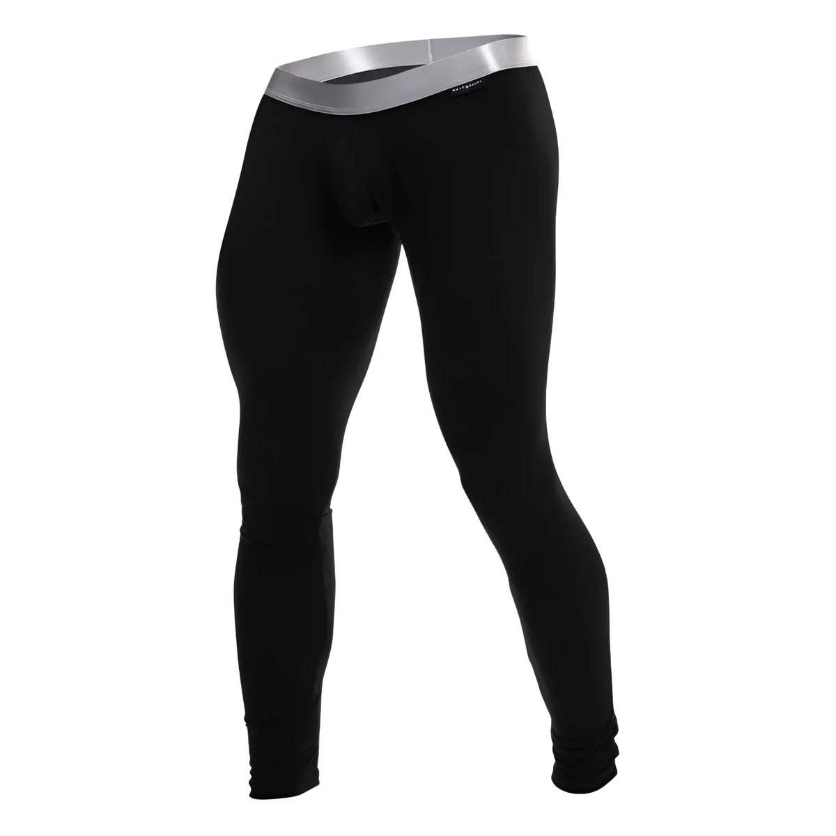 Malebasics long john pima black compression leggings with silver waistband made from soft pima cotton