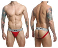 Red and gray malebasics mbl107 mob classic fetish jockstrap with snug fit design and 3 inches waistband