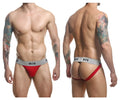 Red and gray malebasics mbl107 mob classic fetish jockstrap with snug fit design and 3 inches waistband