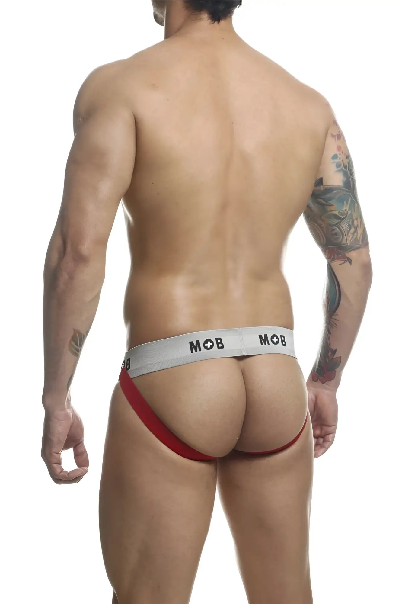 MaleBasics MBL107 red and gray m.o.b. classic fetish jockstrap with 3 inch straps for secure support