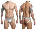 White textured briefs with gray mob branded waistband from malebasics mbl107 classic fetish jockstrap