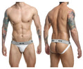 White textured briefs with gray mob branded waistband from malebasics mbl107 classic fetish jockstrap