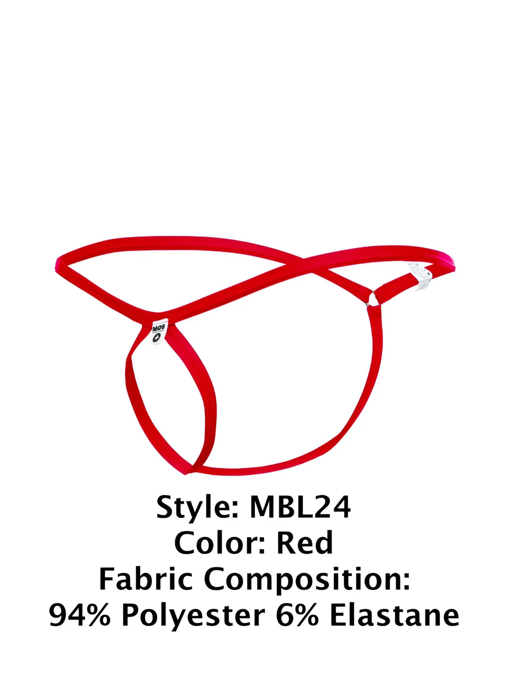 Malebasics mbl24 tear drop thong in red with crisscross elastic straps made of 94 polyester and 6 elastane