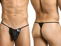 Malebasics mbl27 black lace thong with thin elastic straps and small white front tag for men