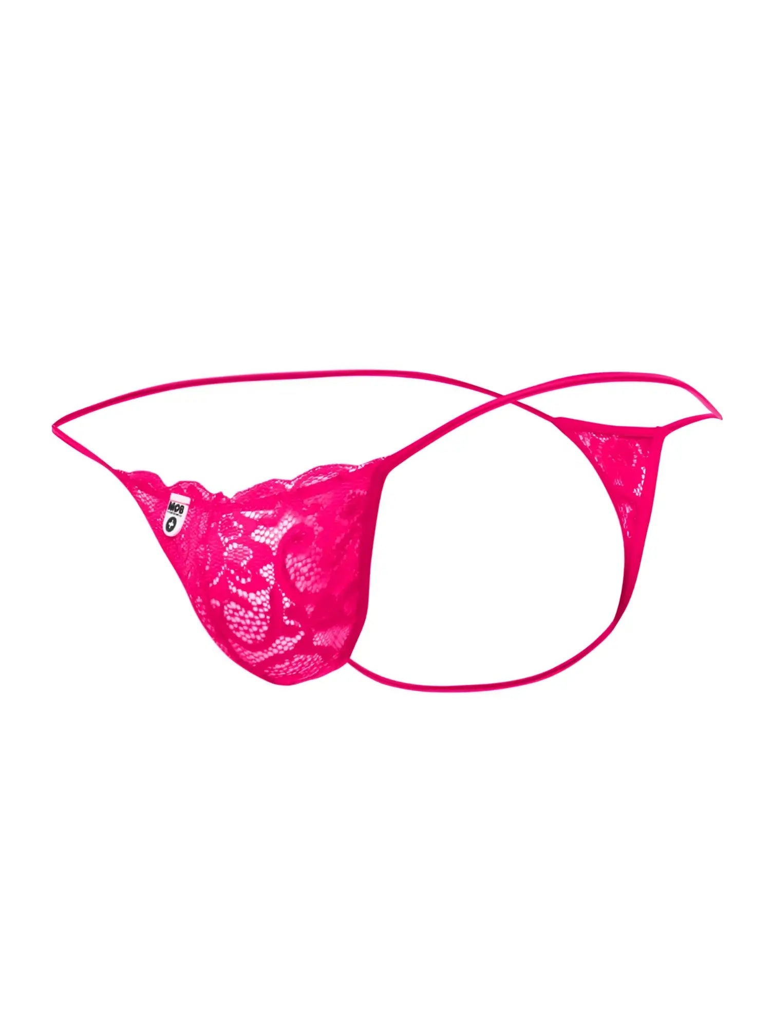 Malebasics mbl27 bright pink lace thong with delicate floral pattern and thin matching elastic straps