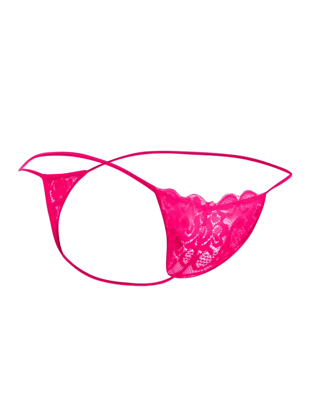 Malebasics mbl27 fuchsia lace thong with scalloped edge and thin elastic straps designed for men