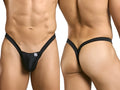 Black malebasics mbl52 y buns thong with narrow supportive waistband and minimal coverage shown from the back side