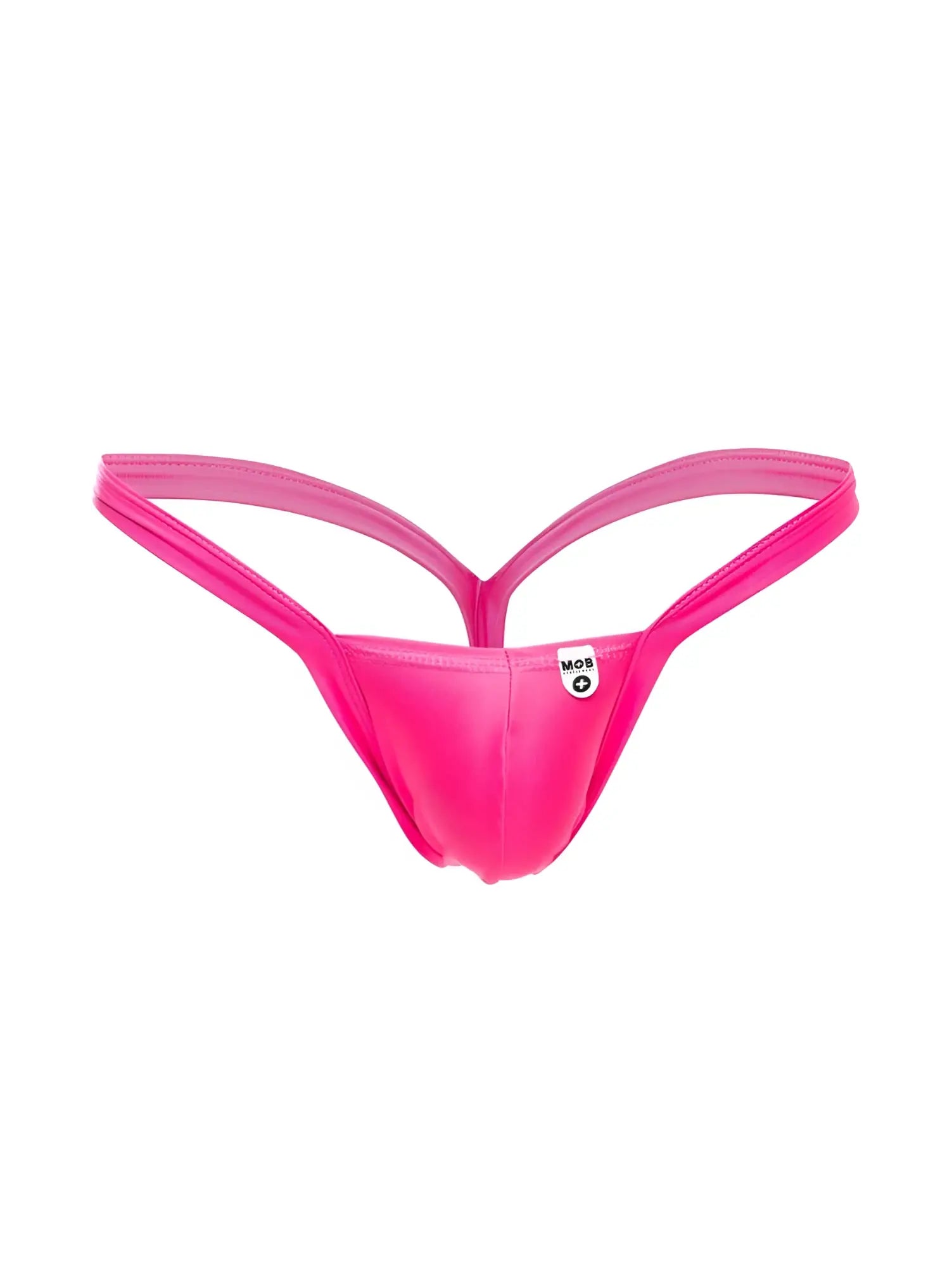 Malebasics mbl52 y buns thong in bright hot pink with seamless fabric thin supportive straps and minimalist design