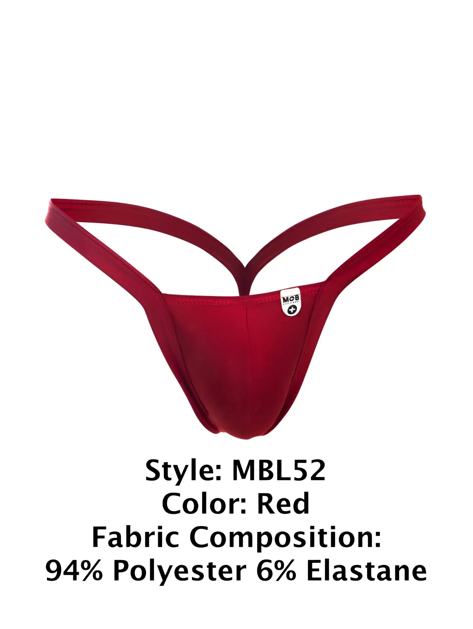 Malebasics mbl52 y buns red thong made of 94 polyester 6 elastane shown from the back side