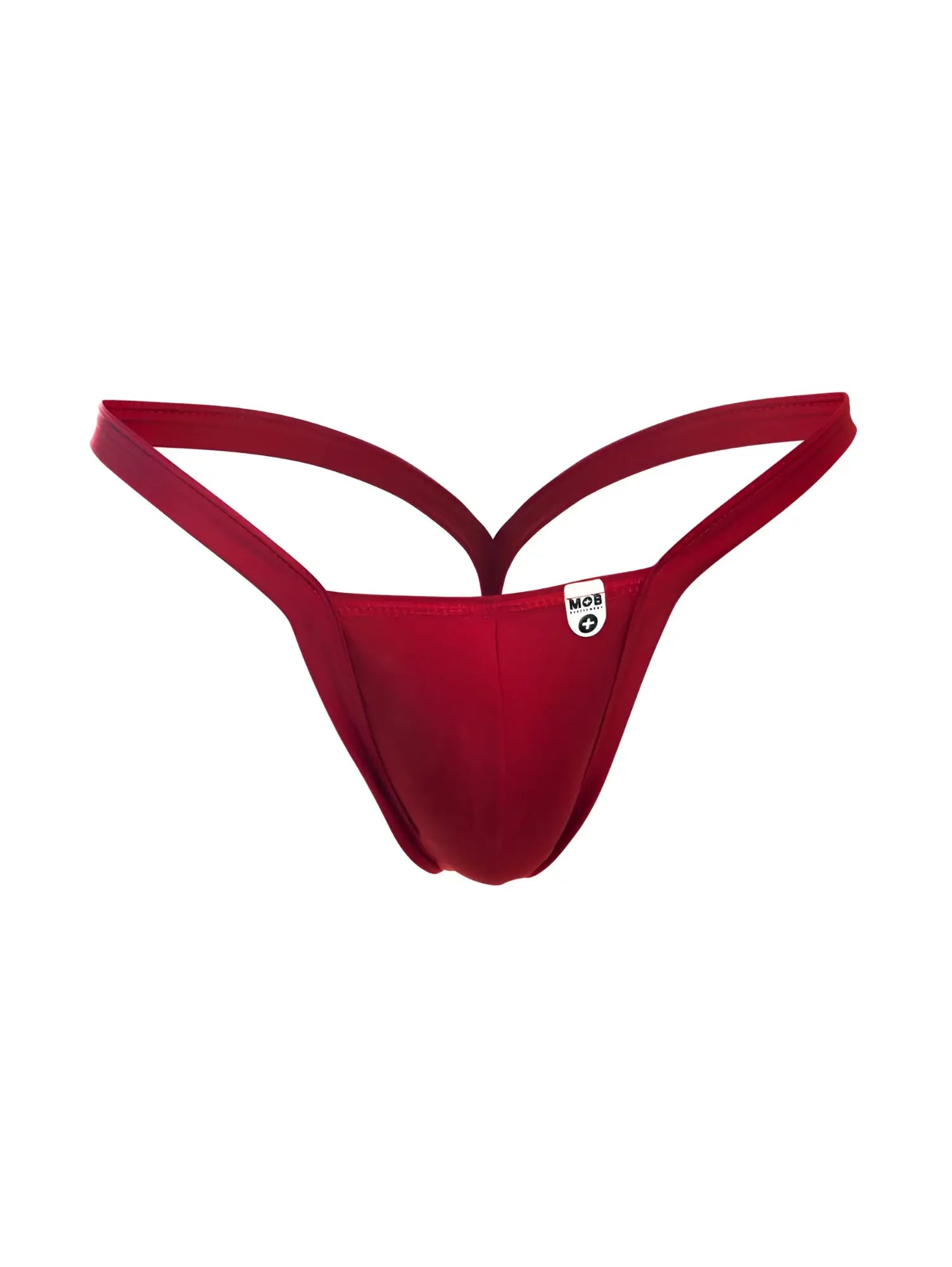 Malebasics mbl52 y buns thong in red with a sleek form-fitting design and thin supportive straps shown from the back