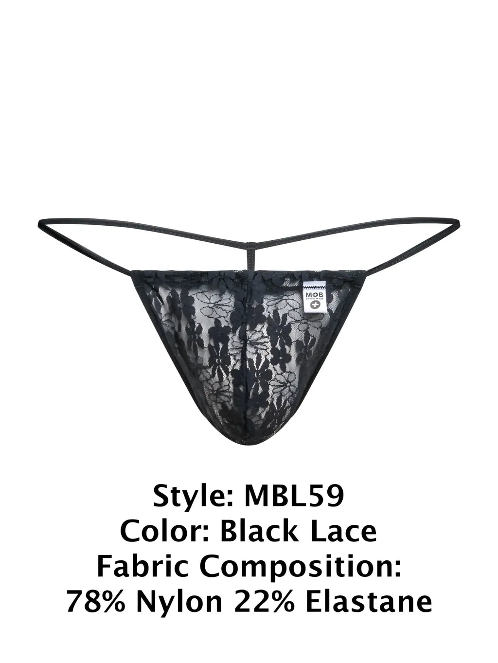 Malebasics mbl59 black lace g-string thong with delicate floral patterns and thin elastic straps
