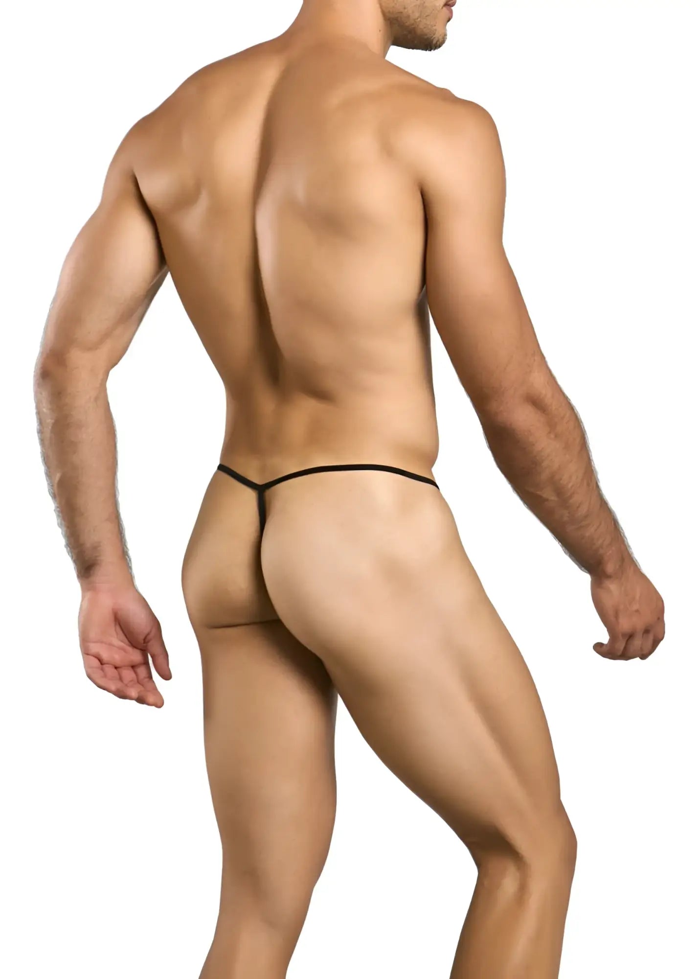 Black malebasics mbl59 lace g-string thong with thin sleek design and lace material shown from the back side